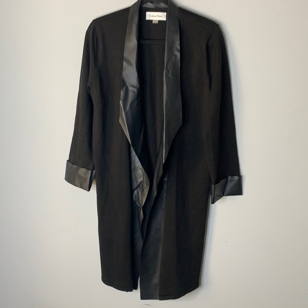 Calvin Klein black long jacket faux leather coat M